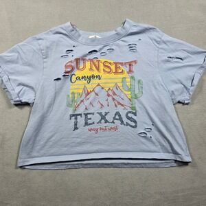 Love & Lazy Days T-Shirt Women Large Blue Distressed Graphic Tee Light Wash